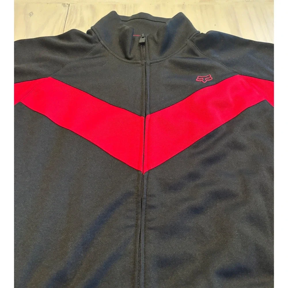 Fox Racing Mens XXL Track Jacket Black Red Chevron Full Zip Mock Neck 02962‎